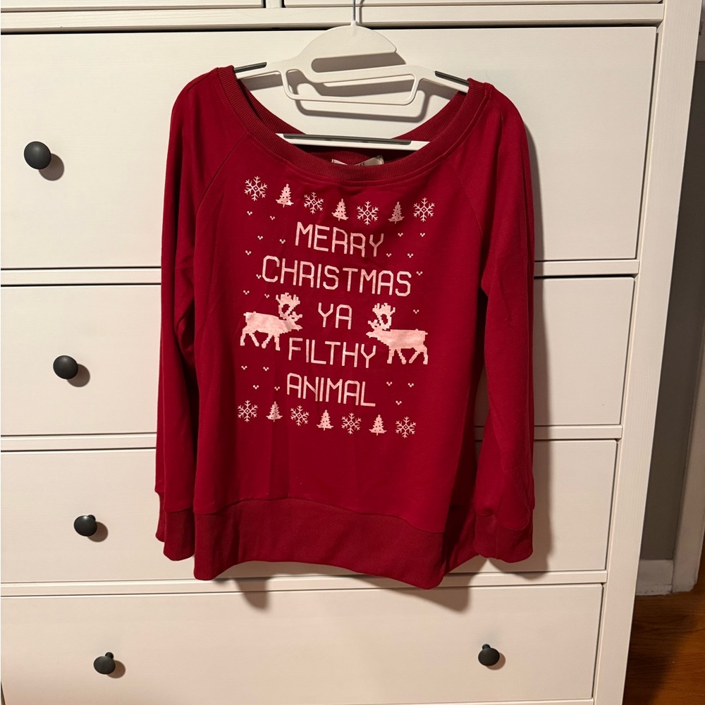 Red Christmas Sweater with Reindeer Design